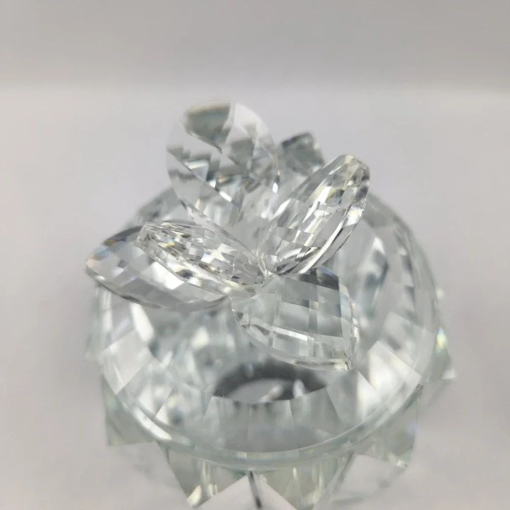 Faceted Crystal Glass Panel Trinket Jar with Lid‎ Prismatic Vanity Decor